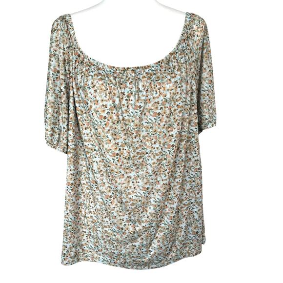 LANE BRYANT Women 26/28 3x Blue Pink Ditsy Floral Peasant Top Lightweight Strech - Picture 3 of 9